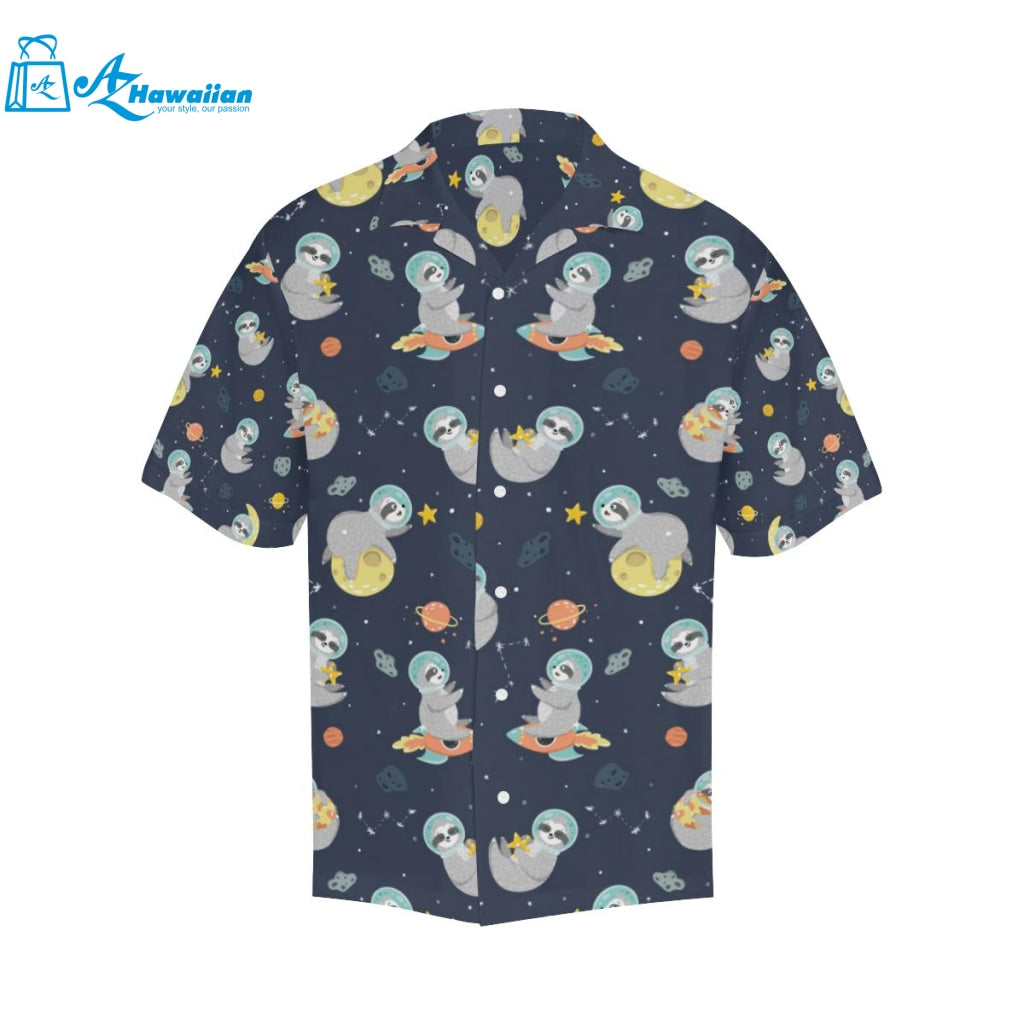 Cute Sloth Astronaut Star Planet Rocket Pattern Mens All Over Print Hawaiian Shirt