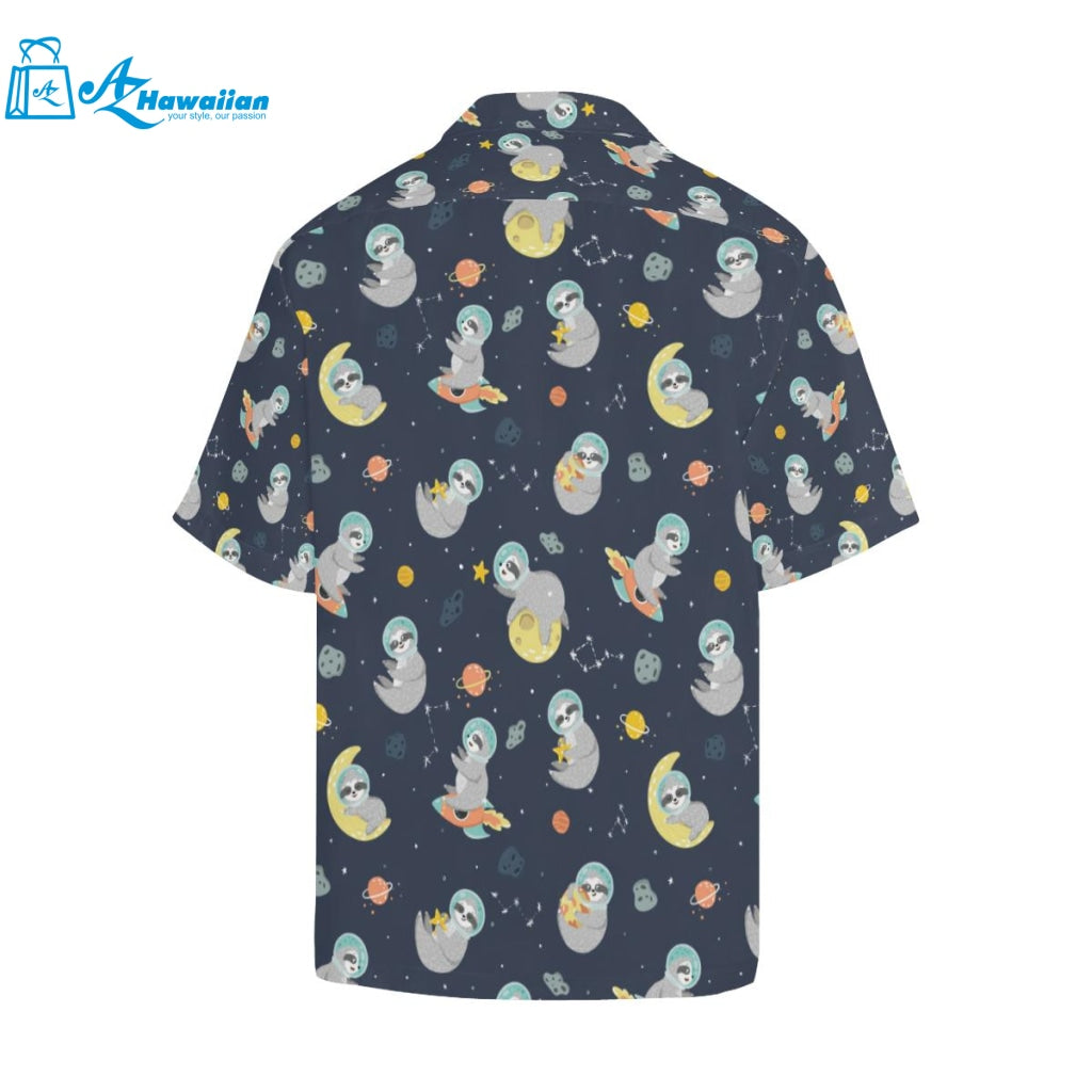 Cute Sloth Astronaut Star Planet Rocket Pattern Mens All Over Print Hawaiian Shirt