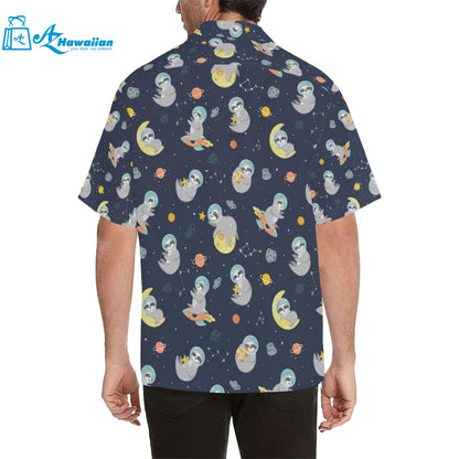 Cute Sloth Astronaut Star Planet Rocket Pattern Mens All Over Print Hawaiian Shirt