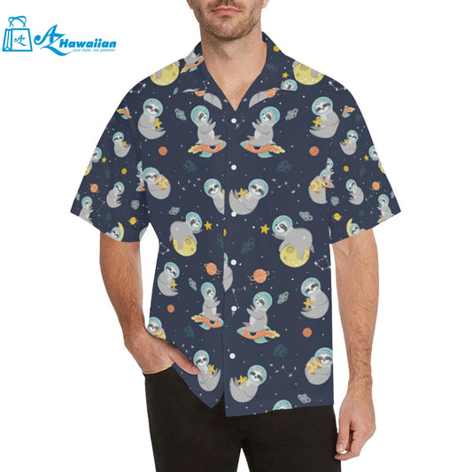 Cute Sloth Astronaut Star Planet Rocket Pattern Mens All Over Print Hawaiian Shirt