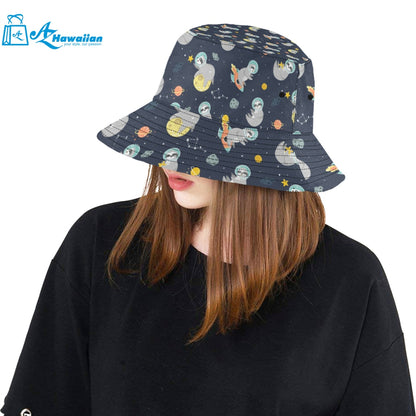 Cute sloth astronaut star planet rocket pattern Unisex Bucket Hat