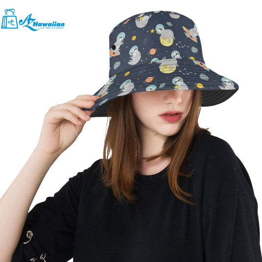 Cute sloth astronaut star planet rocket pattern Unisex Bucket Hat