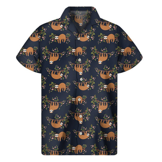 Cute Sloth Pattern Print Mens Short Sleeve Shirt Hawaiian