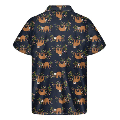 Cute Sloth Pattern Print Mens Short Sleeve Shirt Hawaiian