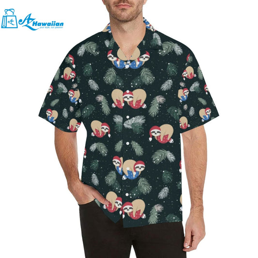 Cute Sloths Sleeping Christmas Ball Santa Hat Patt Mens All Over Print Hawaiian Shirt