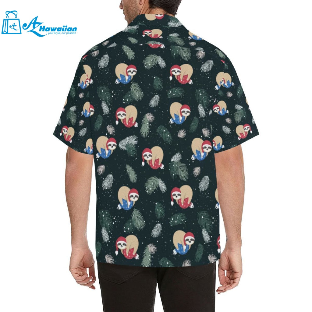 Cute Sloths Sleeping Christmas Ball Santa Hat Patt Mens All Over Print Hawaiian Shirt