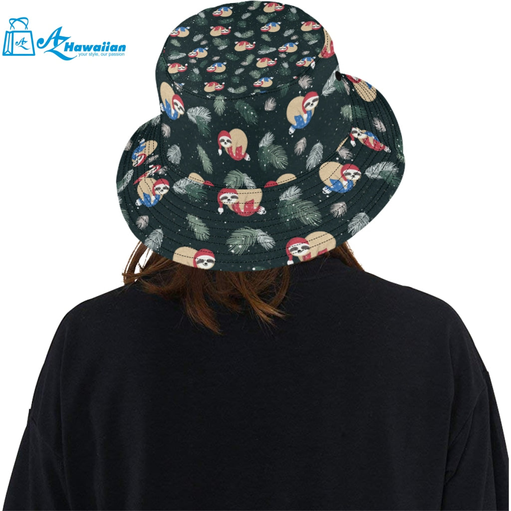 Cute sloths sleeping christmas ball santa hat patt Unisex Bucket Hat