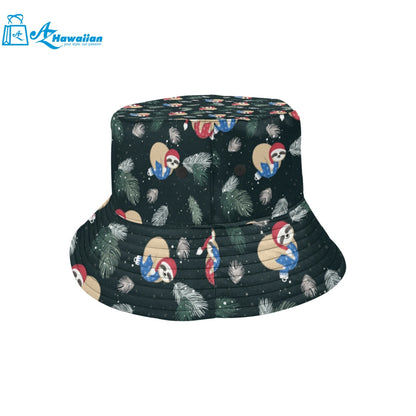 Cute sloths sleeping christmas ball santa hat patt Unisex Bucket Hat