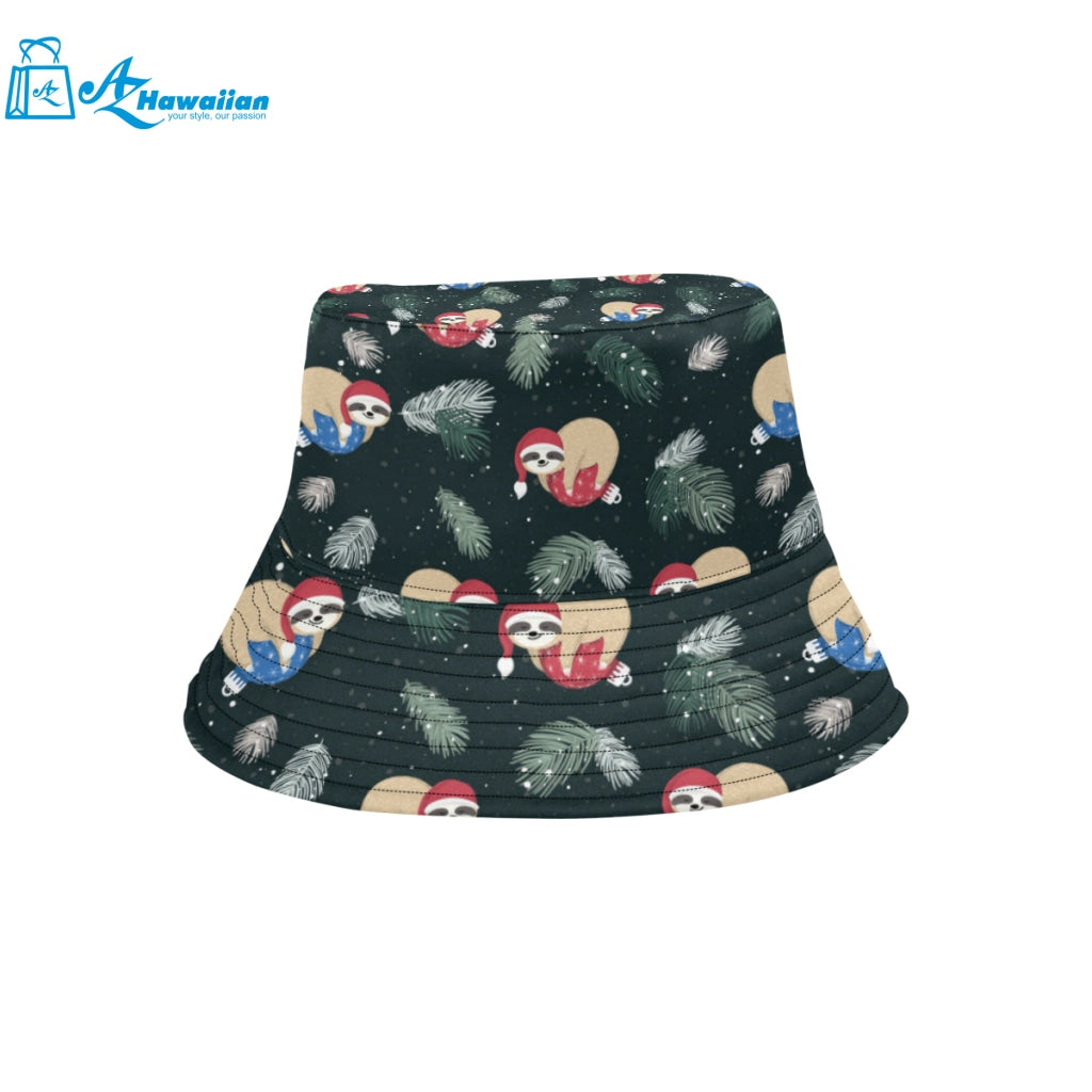 Cute sloths sleeping christmas ball santa hat patt Unisex Bucket Hat