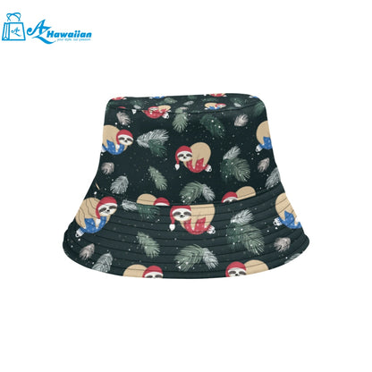 Cute sloths sleeping christmas ball santa hat patt Unisex Bucket Hat