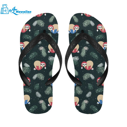 Cute sloths sleeping christmas ball santa hat patt Unisex Flip Flops