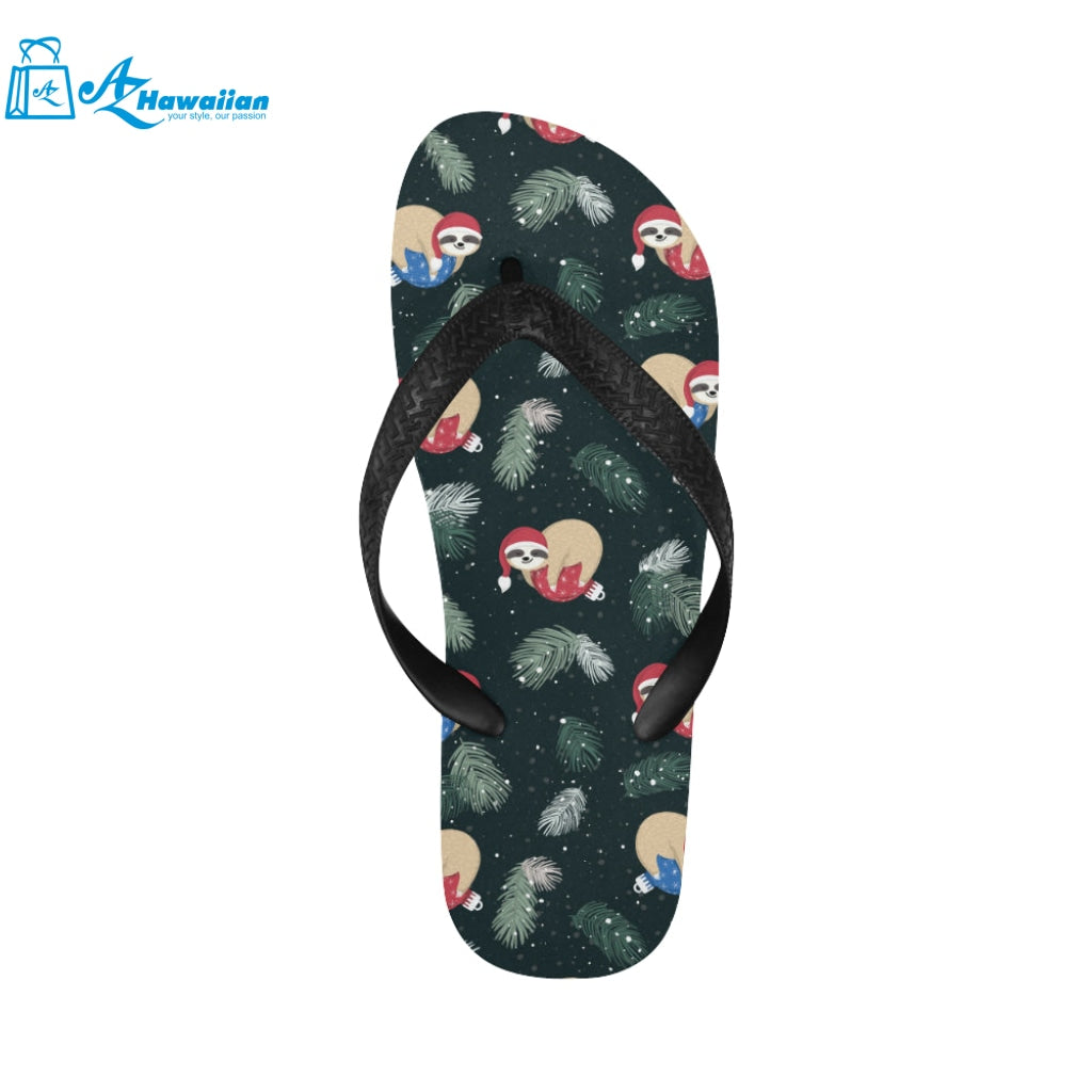 Cute sloths sleeping christmas ball santa hat patt Unisex Flip Flops