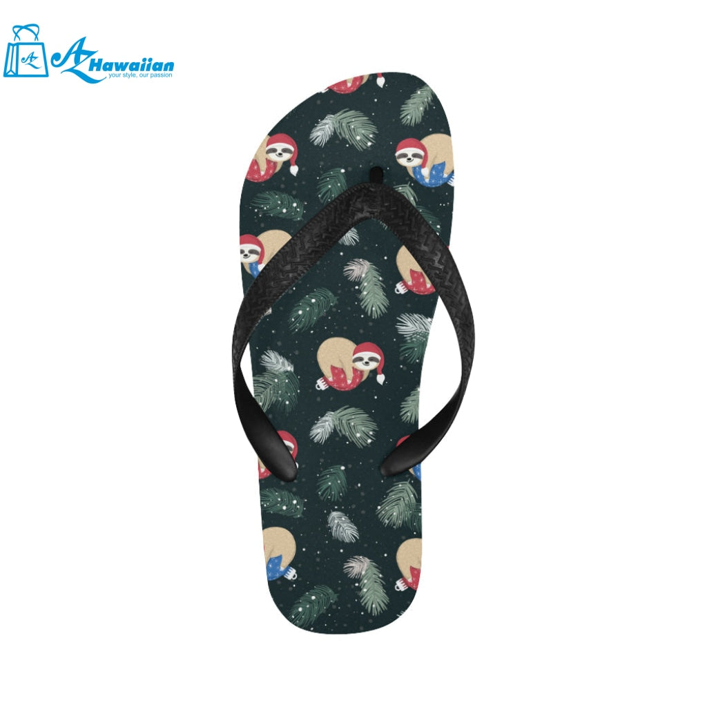 Cute sloths sleeping christmas ball santa hat patt Unisex Flip Flops