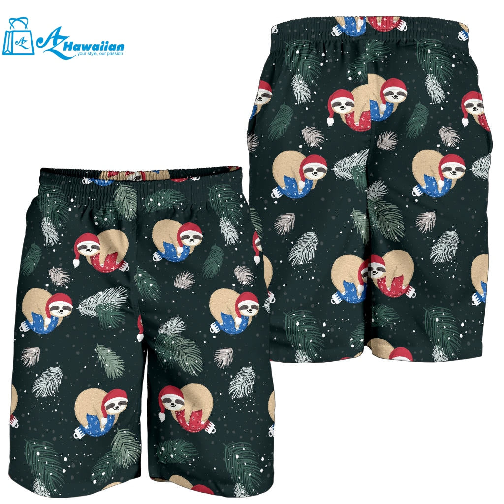 Cute Sloths Sleeping Christmas Ball Santa Hat Pattern Men Shorts