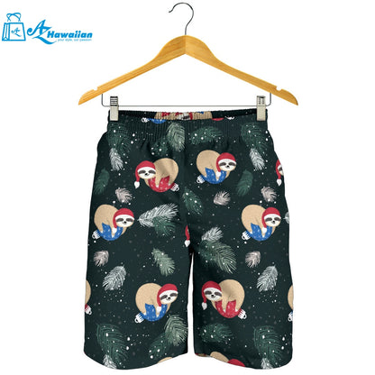 Cute Sloths Sleeping Christmas Ball Santa Hat Pattern Men Shorts