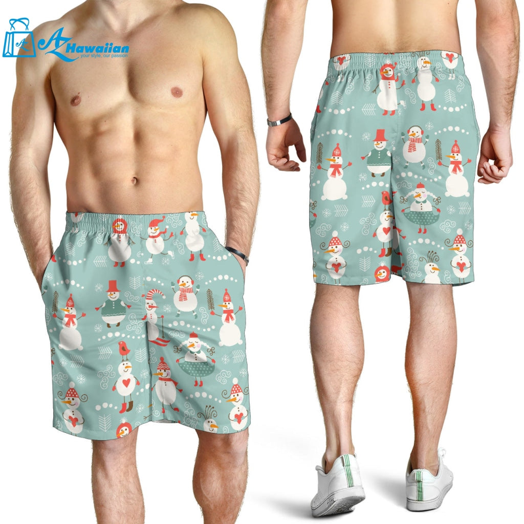 Cute Snowman Pattern Men Shorts