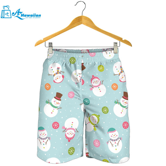 Cute Snowman Snowflake Pattern Men Shorts