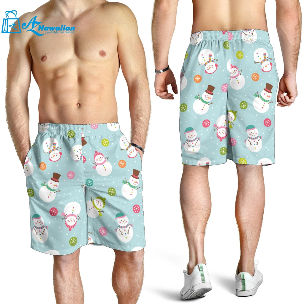 Cute Snowman Snowflake Pattern Men Shorts