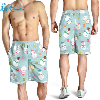 Cute Snowman Snowflake Pattern Men Shorts