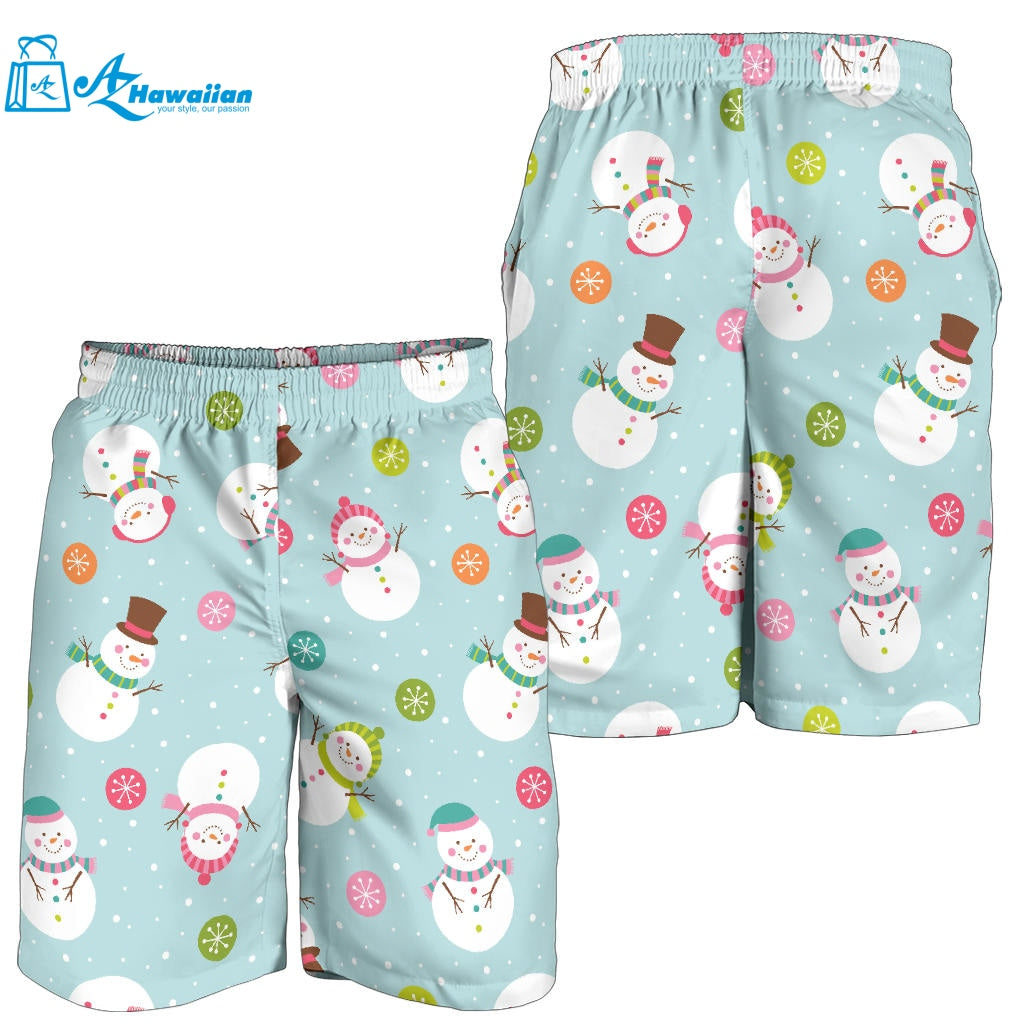 Cute Snowman Snowflake Pattern Men Shorts