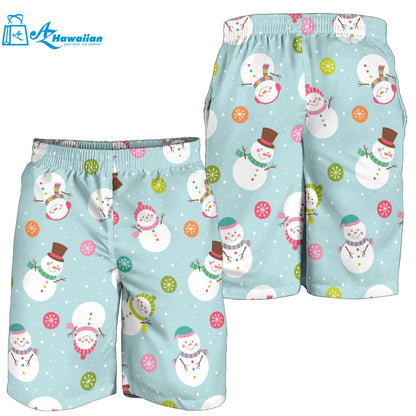 Cute Snowman Snowflake Pattern Men Shorts