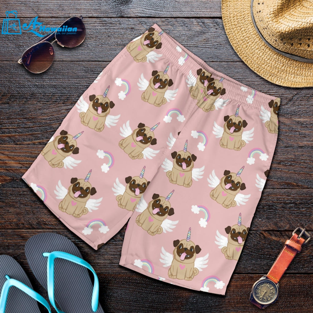 Cute Unicorn Pug Pattern Men Shorts