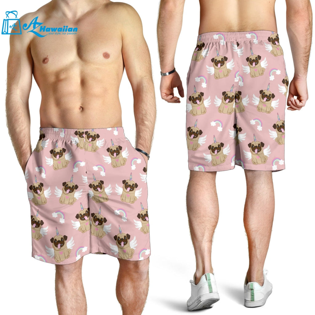 Cute Unicorn Pug Pattern Men Shorts