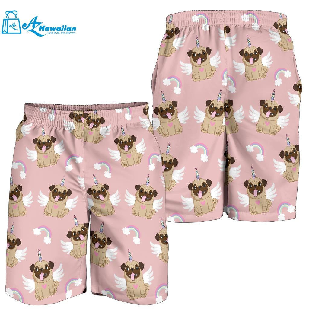 Cute Unicorn Pug Pattern Men Shorts