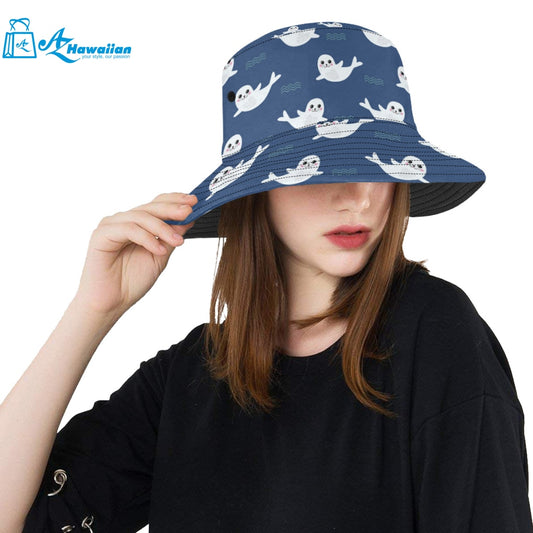 Cute white baby sea lion seal pattern Unisex Bucket Hat