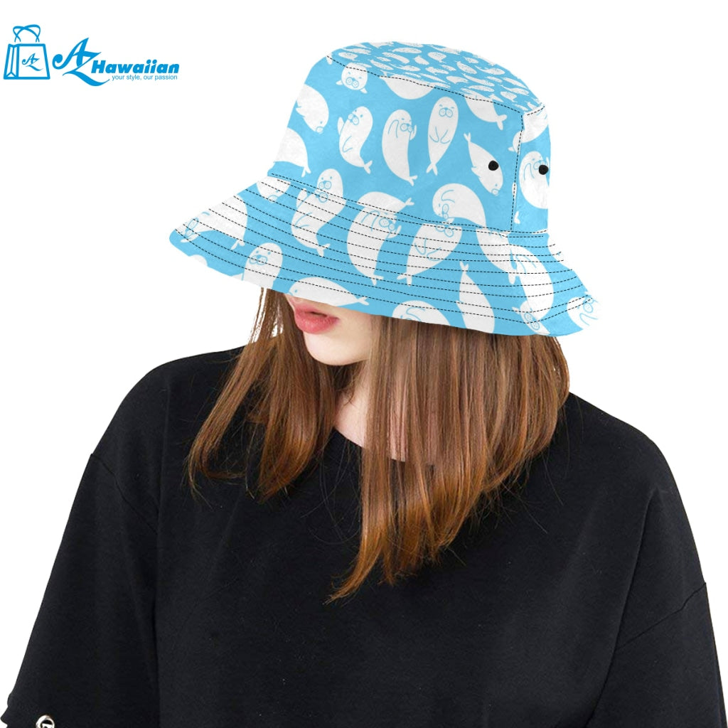 Cute white sea lion seals pattern Unisex Bucket Hat