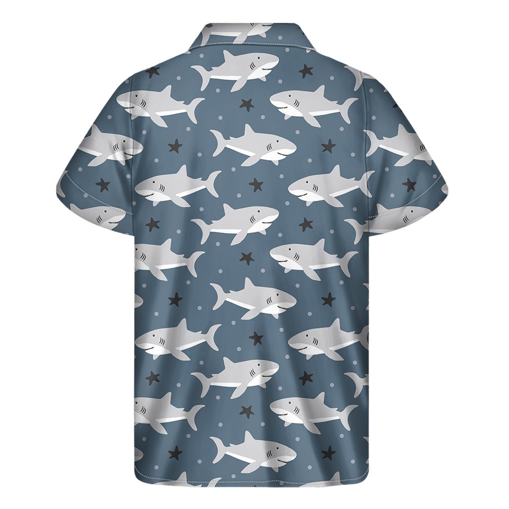 Cute White Shark Pattern Print Mens Short Sleeve Shirt Hawaiian