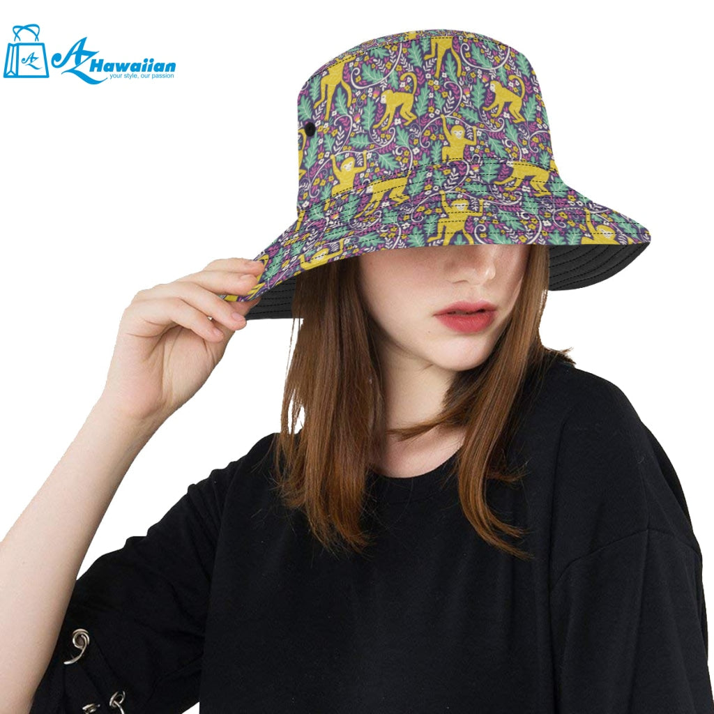 Cute yellow monkey leaves pattern Unisex Bucket Hat