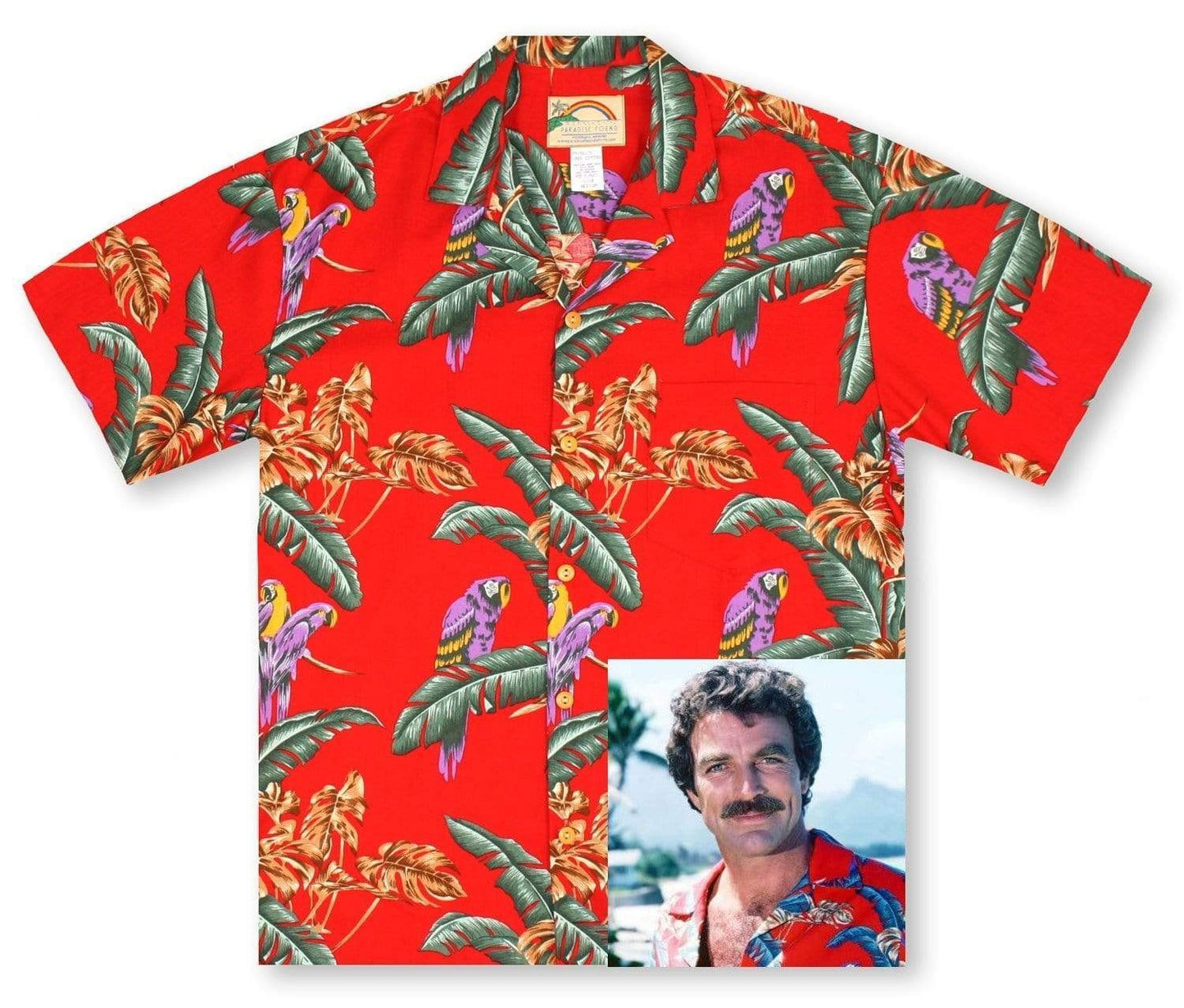 Red Jungle Bird Tom Selleck'S Vintage Hawaiian Aloha Shirts #Vi