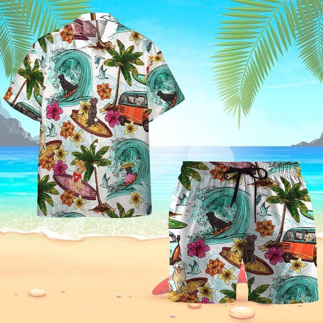 Labrador Retriever Surfing Summer Hawaiian Shirts Swim Trunks Beach Shorts #Vi