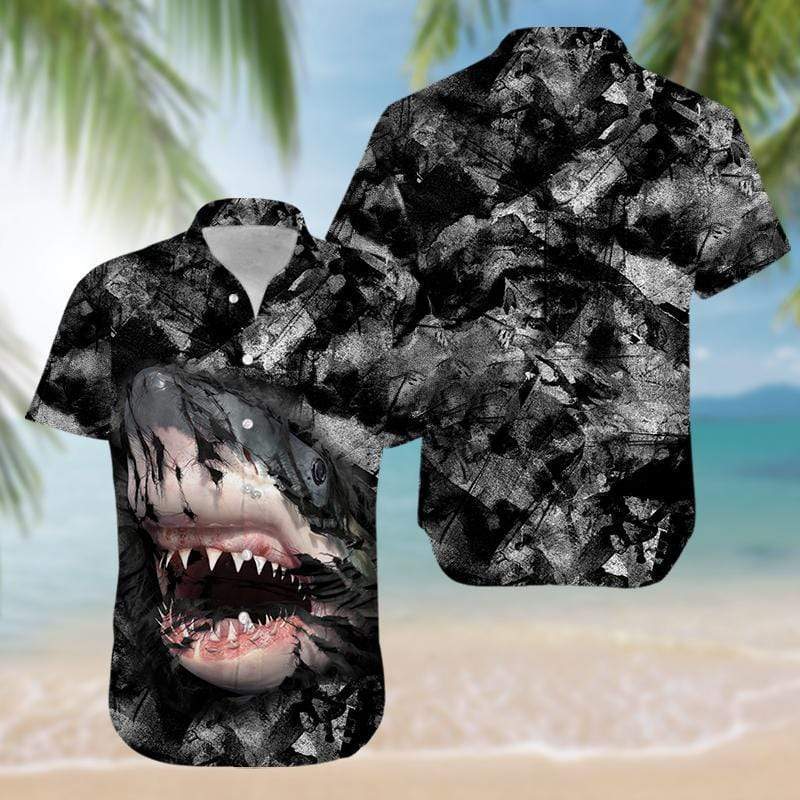 Hawaiian Aloha Shirts Shark In Darkness #1412H