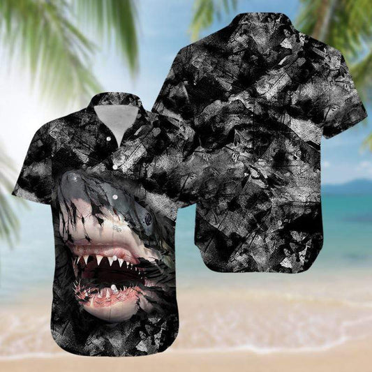 Hawaiian Aloha Shirts Shark In Darkness #1412H