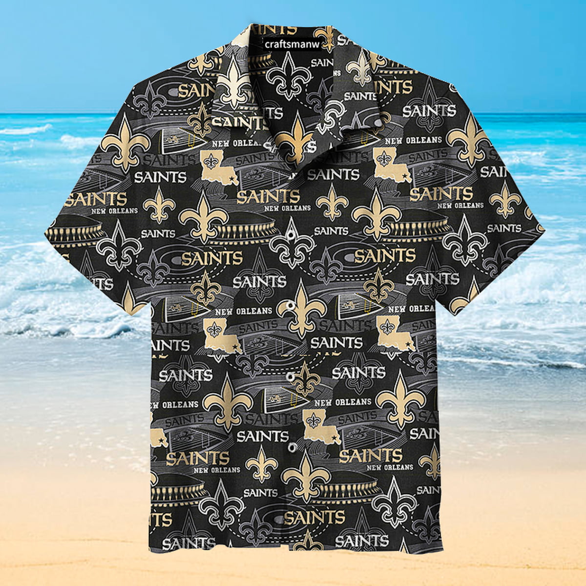 Orleans Saints print Unisex Short Sleeve Hawaiian Shirt 3D All Over Print, Men, Women, Unisex