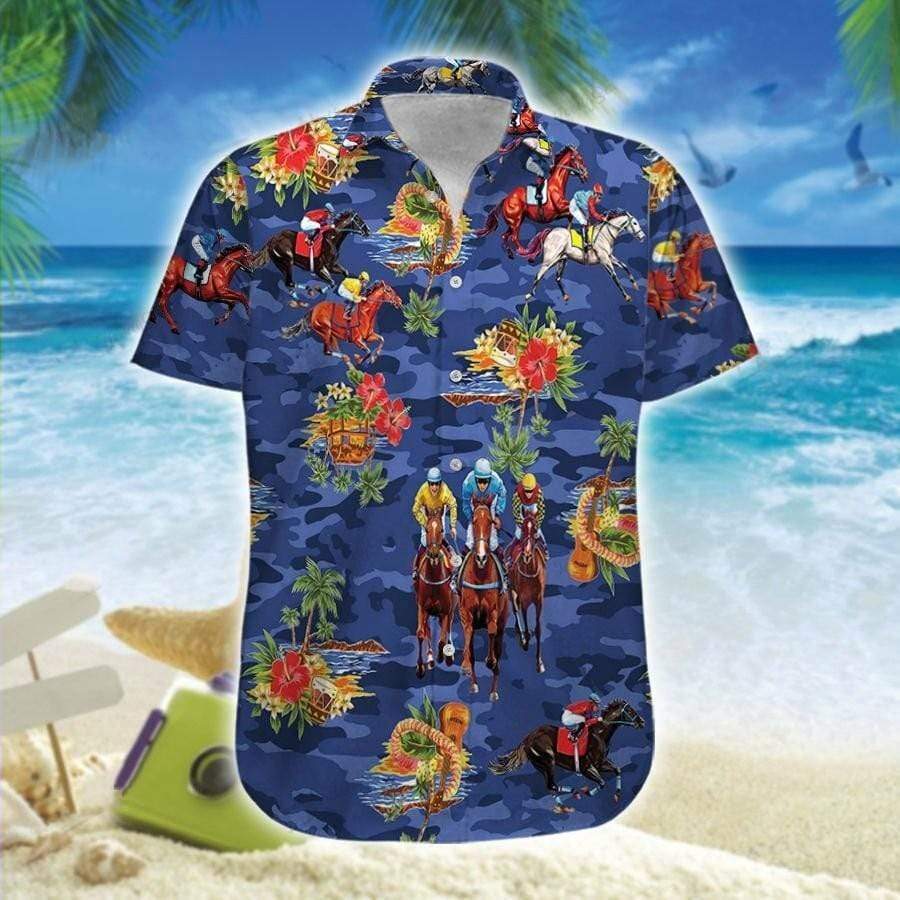 Hawaiian Aloha Shirts Horse Racing Hawaii Flowers