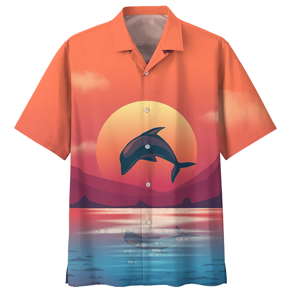 Dolphin  Orange Awesome Design Unisex Hawaiian Shirt 