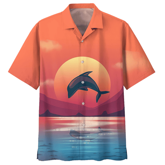 Dolphin  Orange Awesome Design Unisex Hawaiian Shirt 