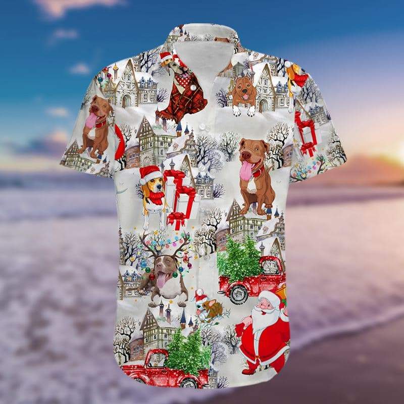 Love Dog Santa Claus Merry Christmas Red Hawaiian Aloha Shirts #H