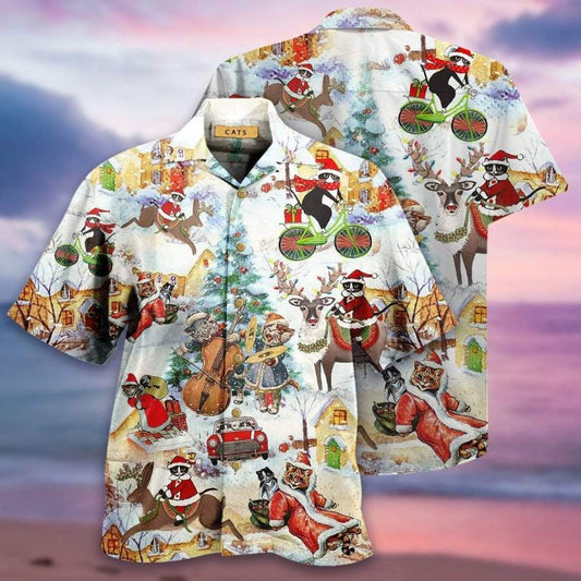 Black Cat Under Christmas Day Hawaiian Aloha Shirts