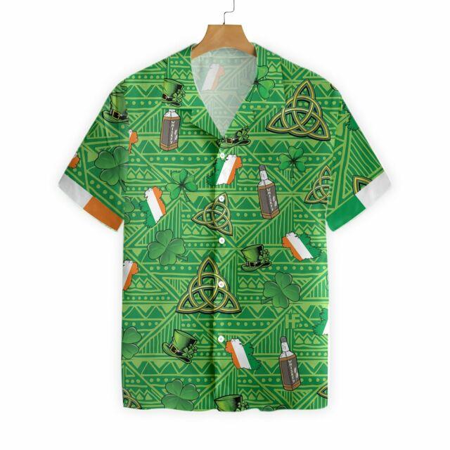 Irish and Wine Ireland land Happy Patrick's Day Green Hawaiian Aloha Shirts