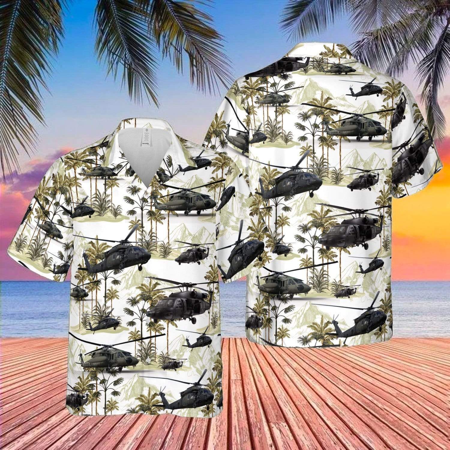 Hawaiian Aloha Shirts - Beach Shorts U.S Army Uh-60 Black Hawk Tropical #12721H