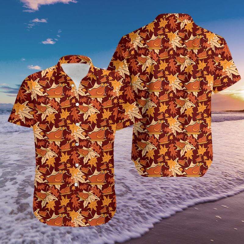 Autumn Thanksgiving Dinner Maple Leaf Pattern Hawaiian Aloha Shirts #1111l