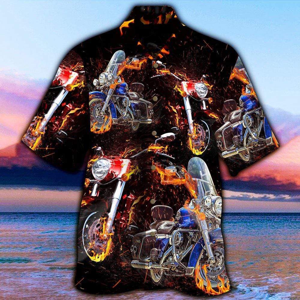 Flame American Motorcycles On Fire Hawaiian Aloha Shirts #KV