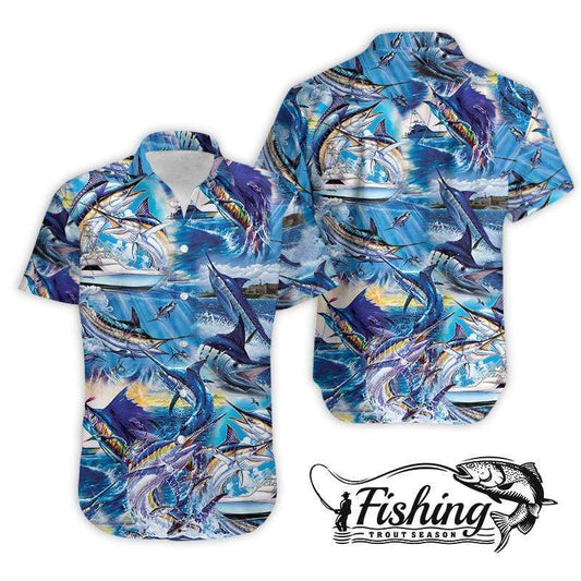 Atlantic Blue Marlin Fishing Unisex Hawaiian Aloha Shirts #24521Dh