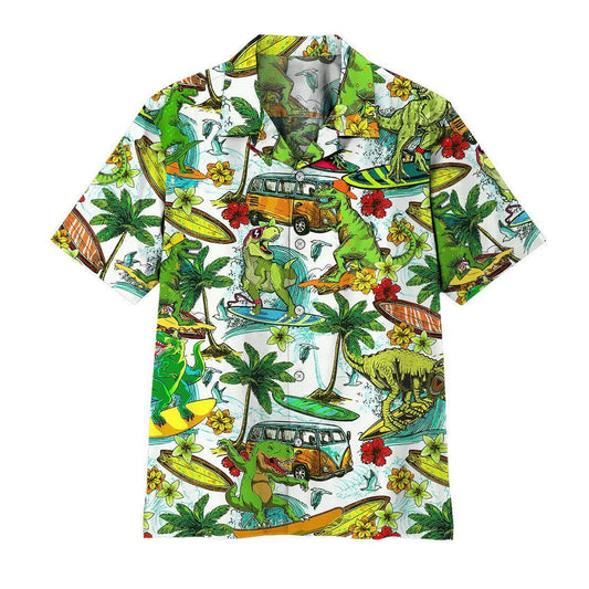  3D Dinosaur Surfing Hawaii Shirt