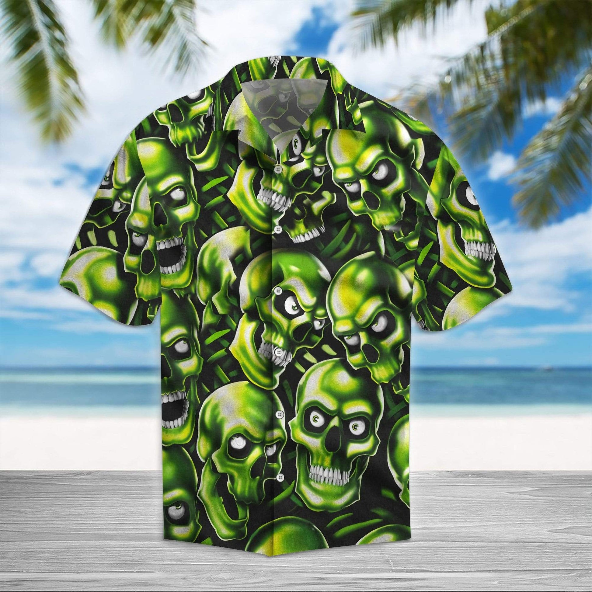 Green Skull The Mask Hawaiian Aloha Shirts #KV