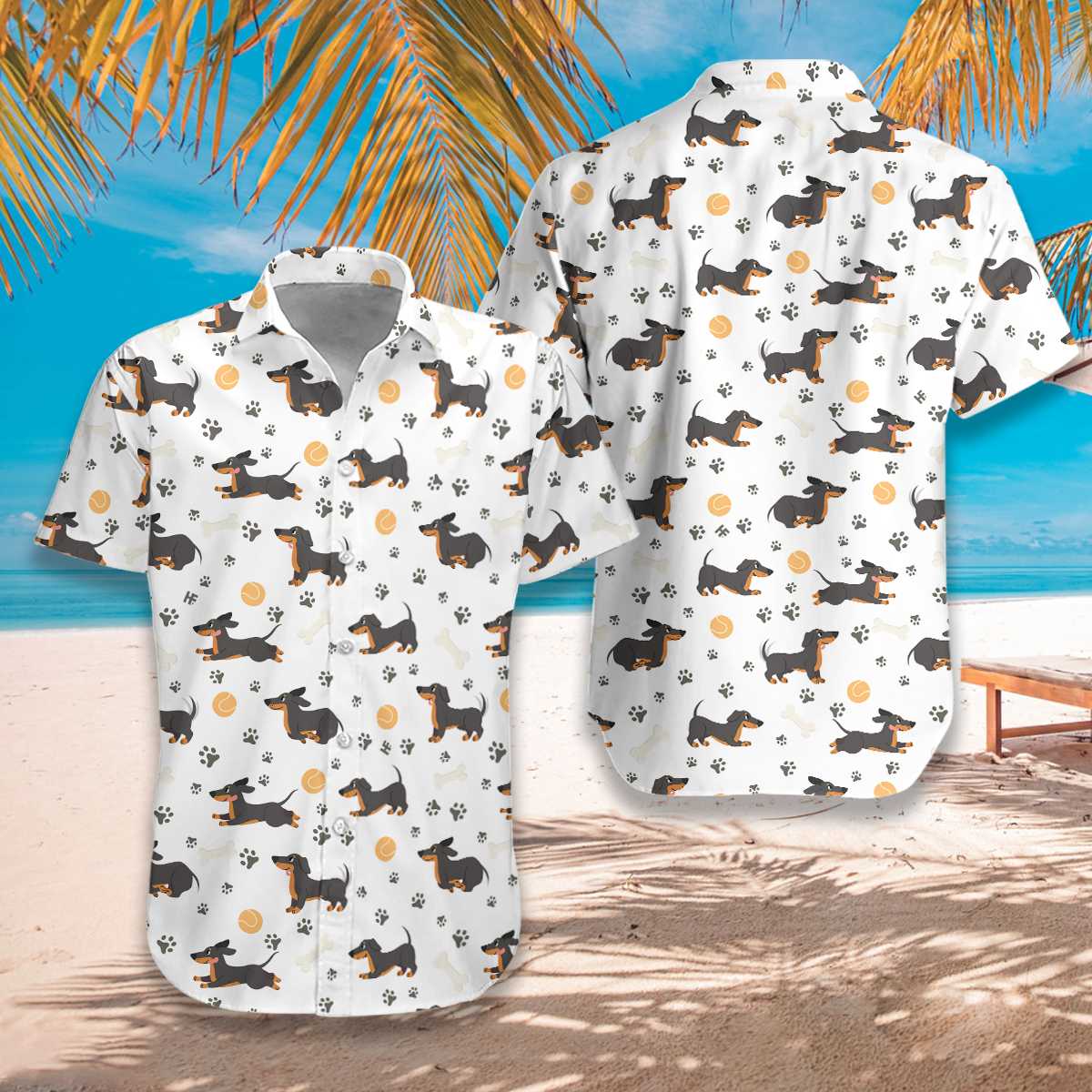 Dachshund Seamless Pattern Adorable Pets Unisex Hawaiian Shirt